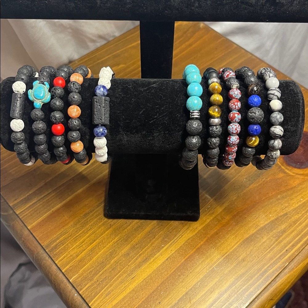 Set the f 10 Lava Stone Colorful Beaded Bracelets Stretchy.